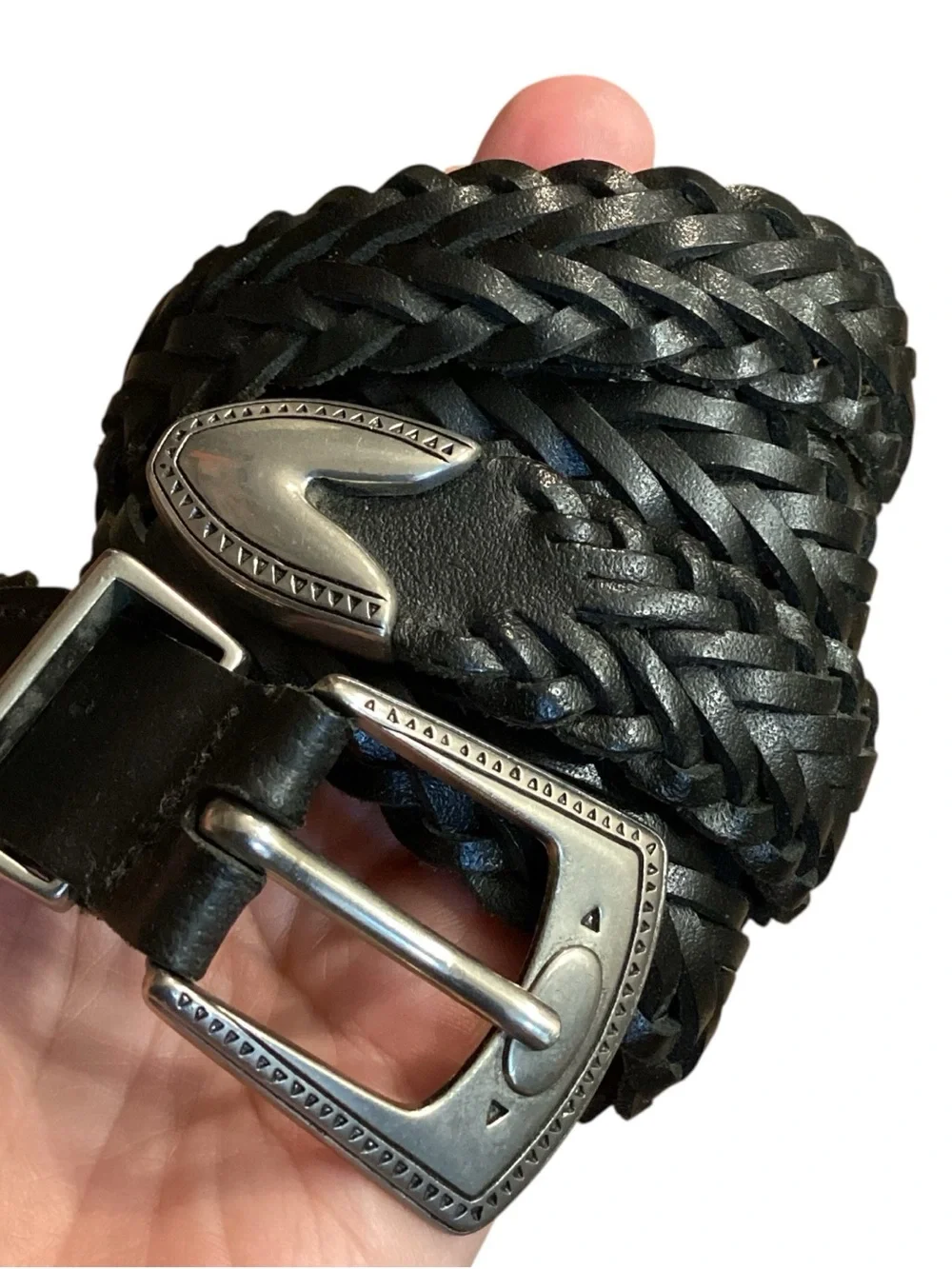 Vintage Black Hand Braided Genuine Leather Belt Size 34 Southwestern Western